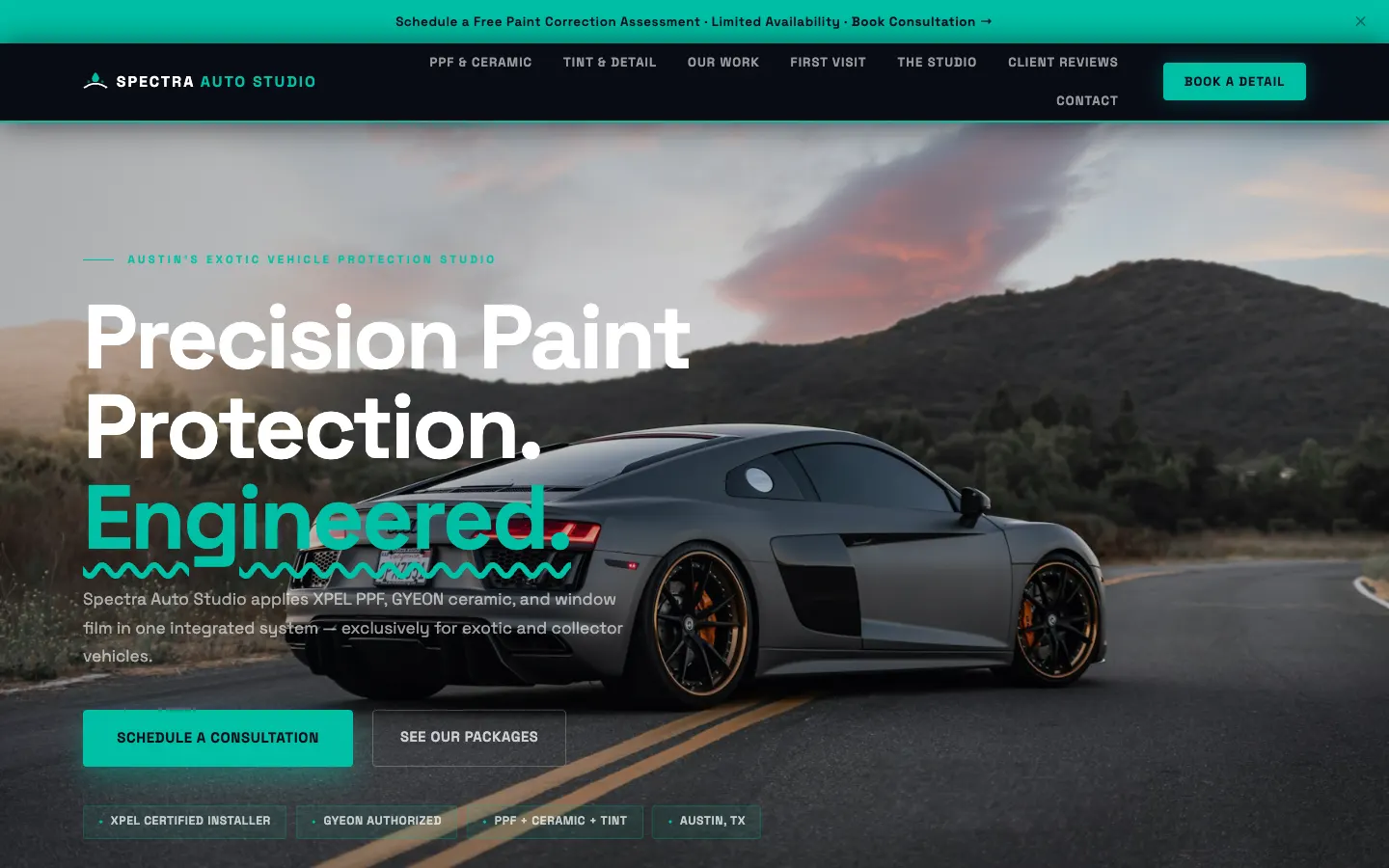Spectra Auto Studio website